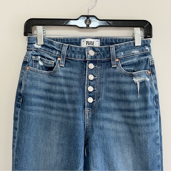 Paige Leenah Wide Leg High-Rise Exposed Button Fly Jeans, Med Blue, 25 - Picture 5 of 10